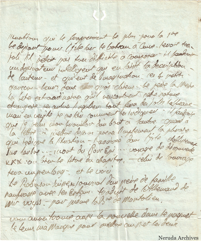 NRA-L-000589 image 3 showing the second page discussing possible scenes and captions for engravings and giving the full title of Le Robinson suisse.