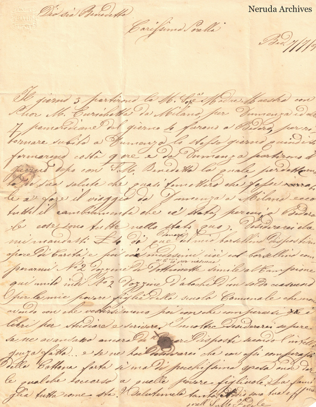 NRA-L-000639 image 2 showing Italian handwriting on manuscript page 1, folded paper, and its complete surviving edges and physical condition.