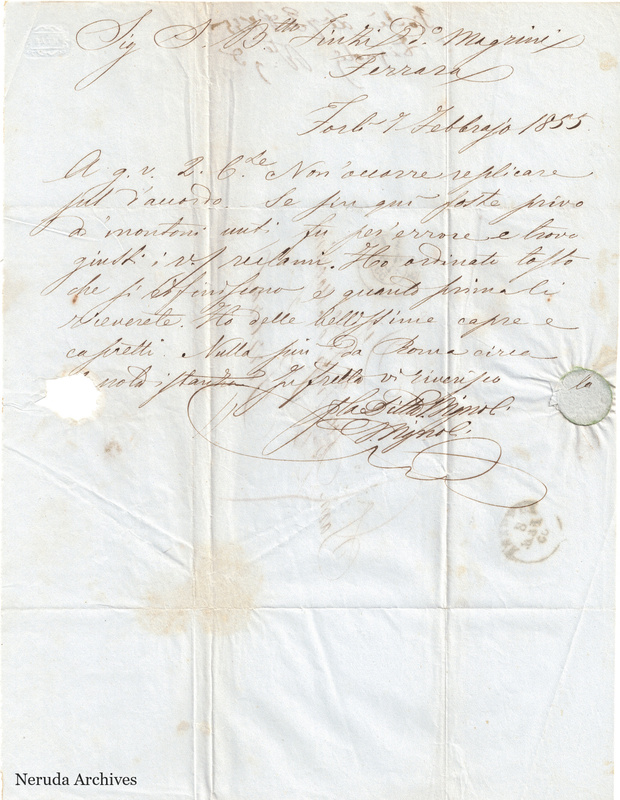 NRA-L-000691 image 2 showing the incoming letter of Ditta Vignoli [signature forms not fully resolved]'s letter dated 7 February 1855.