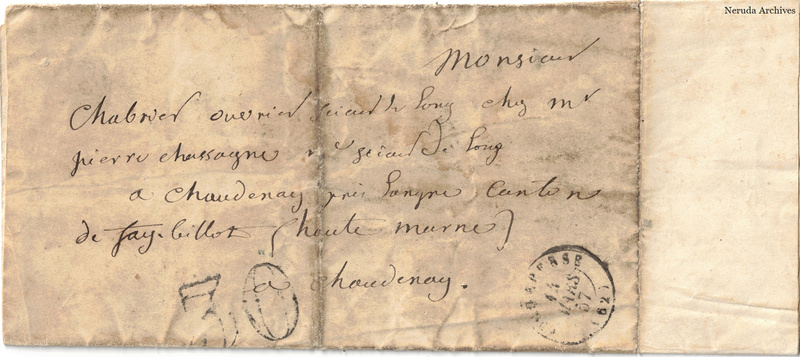 NRA-L-000062 image 1 showing an addressed wrapper to Monsieur Chabrier with circular postal cancellations.