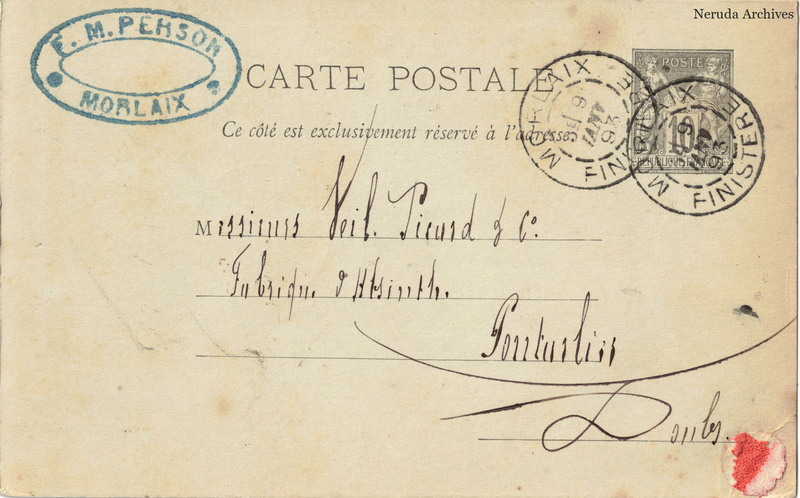 NRA-L-000307 image 1 showing the complete address side of the postcard, with the recipient address, postage, postmarks and contemporary business or filing marks.