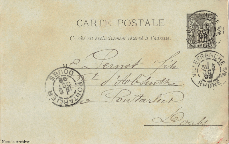 NRA-L-000316 image 1 showing the complete address side of the postcard, with the recipient address, postage, postmarks and contemporary business or filing marks.
