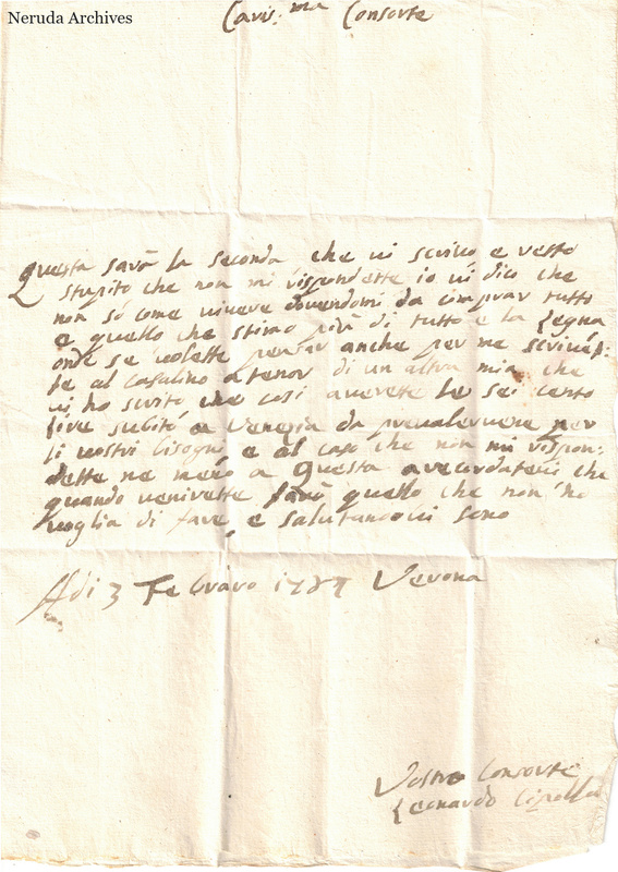 NRA-L-000327 image 2 showing the Italian letter text on a folded sheet, with a brief closing and signature in the lower right corner.