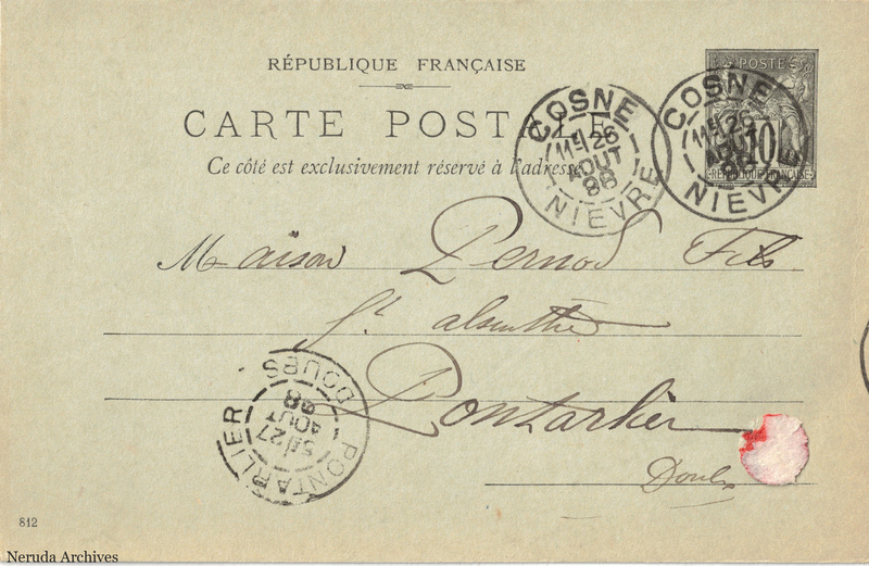 NRA-L-000381 image 1 showing the complete address side of the postcard, with the recipient address, postage, postmarks and contemporary business or filing marks.