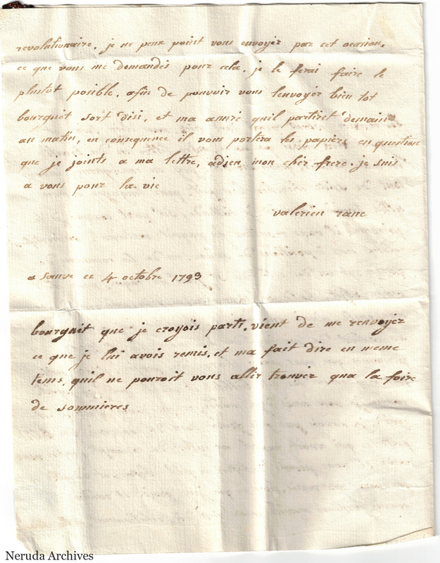 NRA-L-000669 image 3 showing the continuation and closing of the letter, dated at Sauve on 4 October 1793, followed by a postscript.