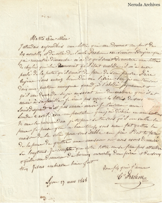 NRA-L-000557 image 2 showing a handwritten French letter with dateline, manuscript text, closing, signature, folds and paper edges.