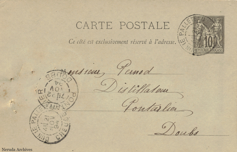 NRA-L-000259 image 1 showing the address side of a postcard sent by L. de Forges to Pernod Fils, with contemporary postal and business marks.