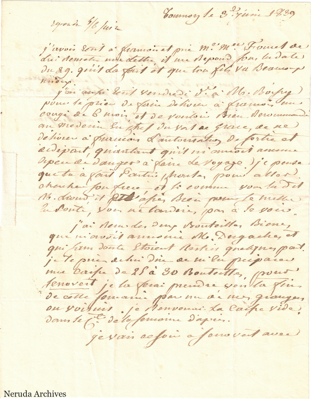 NRA-L-000586 image 2 showing a handwritten French letter page with manuscript text, annotations and visible fold lines.