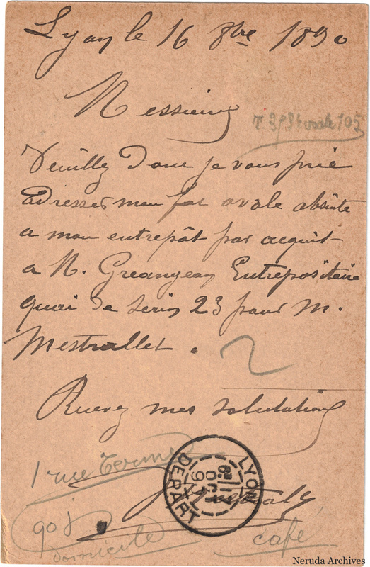 NRA-L-000238 image 2 showing the handwritten message from Mestrallet, Café-Comptoir to Pernod Fils & Cie, with contemporary annotations and the sender's signature or business mark.