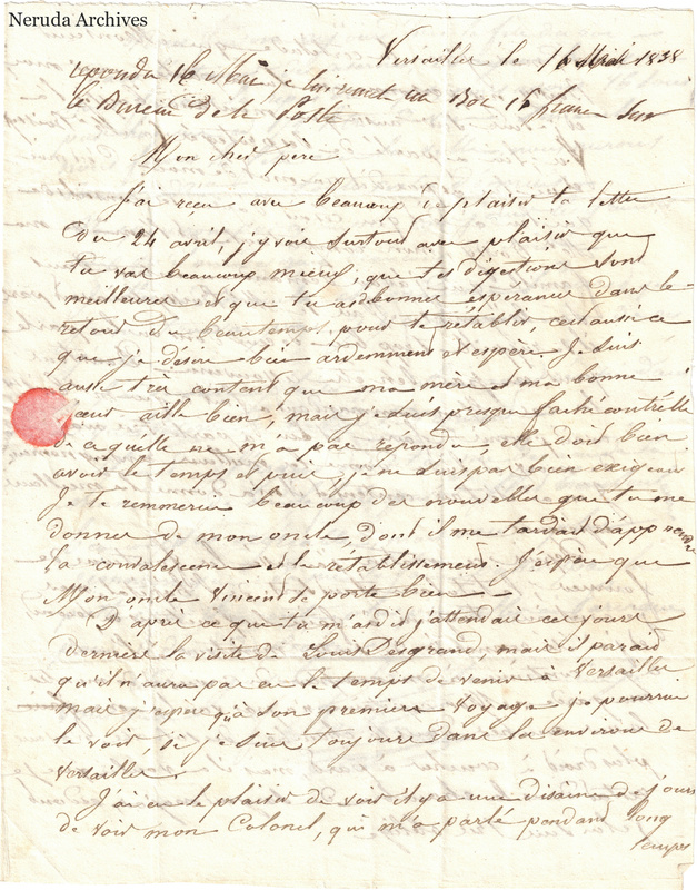 NRA-L-000609 image 2 showing a handwritten French letter page with manuscript dateline and text, visible fold lines and complete physical paper edges.