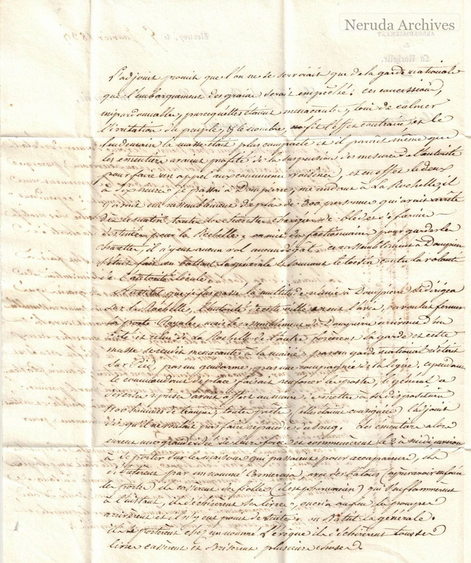 NRA-L-000006 image 3 showing the second page of Guigne's letter concerning unrest over grain and bread prices near La Rochelle.