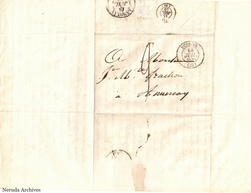 NRA-L-000518 image 1 showing a folded address panel to a Frachon correspondent with postal marks, routing notations and paper folds.