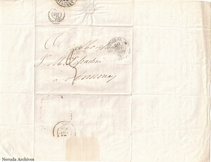NRA-L-000496 image 1 showing a folded address panel to a Frachon correspondent with postal marks, routing notations and paper folds.