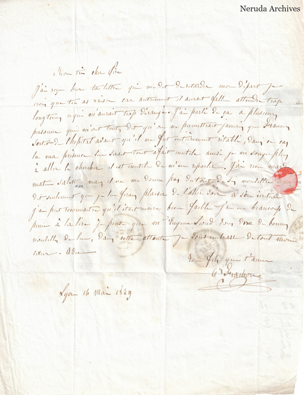 NRA-L-000550 image 2 showing a handwritten French letter with dateline, manuscript text, closing, signature, folds and paper edges.