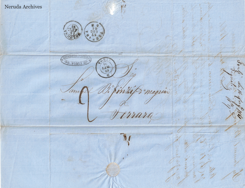 NRA-L-000699 image 1 showing the address panel, postal impressions, seal remains and filing evidence in the Forli letter of 16 July1861.