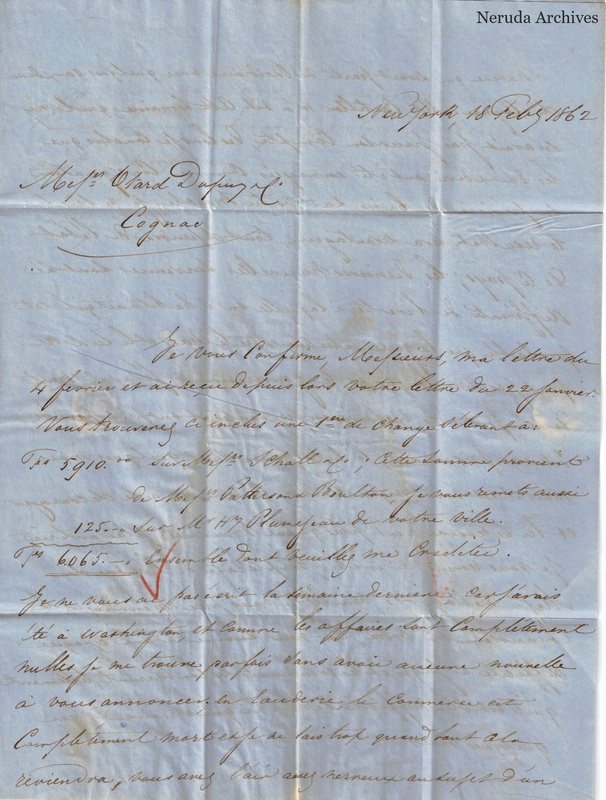 NRA-L-000416 image 2 showing the first page of a handwritten French commercial letter dated in New York.