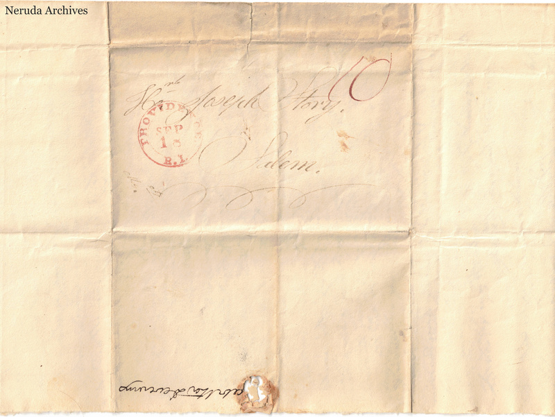 NRA-L-000029 image 1 showing the address to the Honorable Joseph Story in Salem and the Providence, Rhode Island postmark dated 18 September.