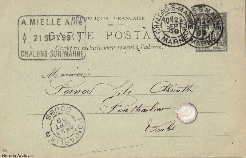 NRA-L-000312 image 1 showing the complete address side of the postcard, with the recipient address, postage, postmarks and contemporary business or filing marks.
