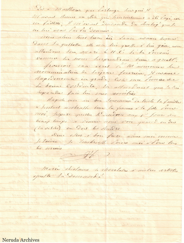 NRA-L-000510 image 3 showing a handwritten French letter continuation with closing, signature, later notes, folds and paper edges.