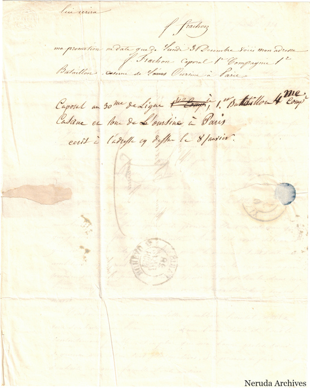NRA-L-000608 image 4 showing the reverse of a folded French letter with postal evidence, manuscript calculations, retained annotations, sealing evidence and complete physical paper edges.