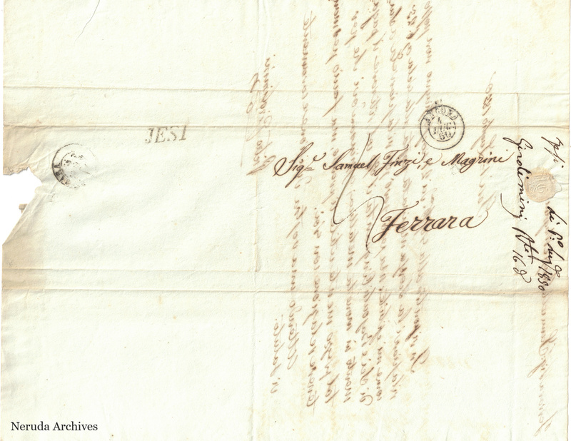 NRA-L-000686 image 1 showing the delivery address, postal evidence and docket of Pietro Girolimini's letter dated 1 July 1850.