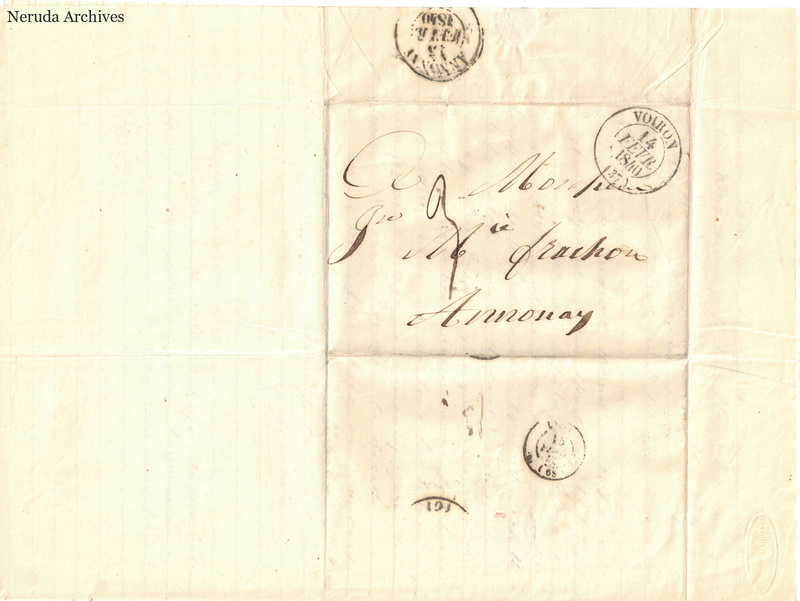 NRA-L-000512 image 1 showing a folded address panel to a Frachon correspondent with postal marks, routing notations and paper folds.