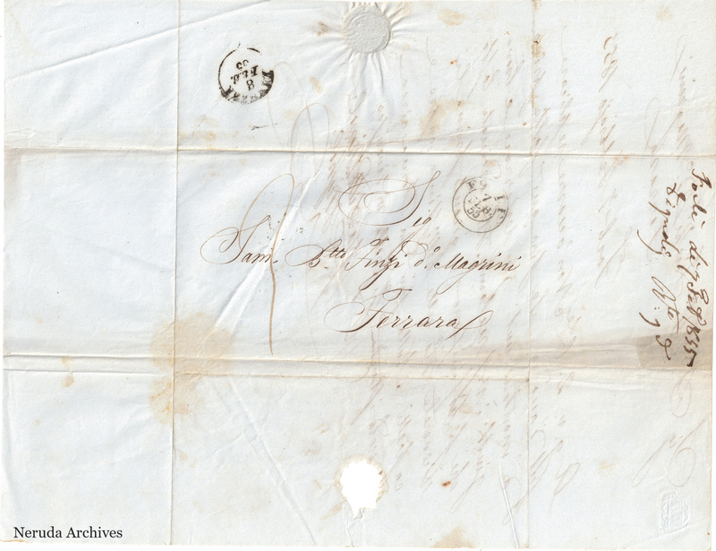 NRA-L-000691 image 1 showing the delivery address, postal evidence and docket of Ditta Vignoli [signature forms not fully resolved]'s letter dated 7 February 1855.