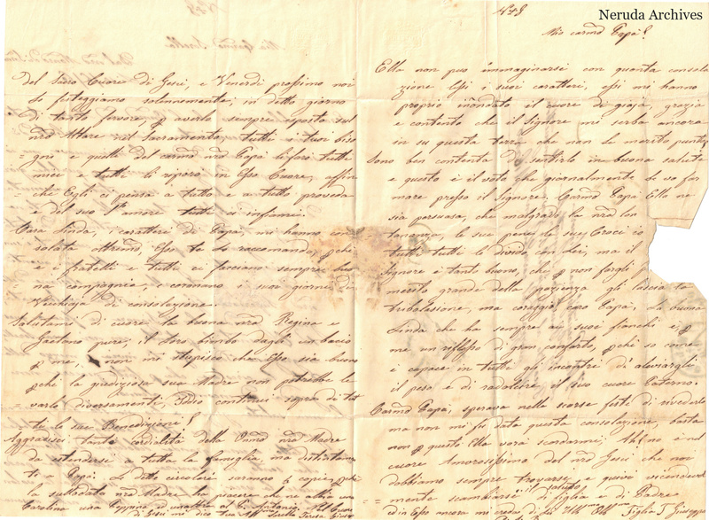NRA-L-000635 image 2 showing the continuation of a handwritten Italian family letter across an unfolded sheet, with closing, signature, folds, tears and complete surviving paper edges.