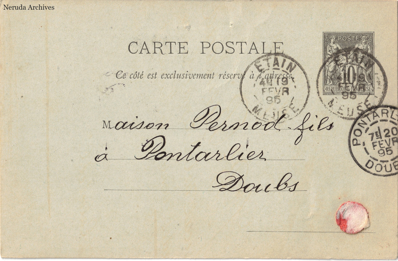 NRA-L-000361 image 1 showing the complete address side of the postcard, with the recipient address, postage, postmarks and contemporary business or filing marks.