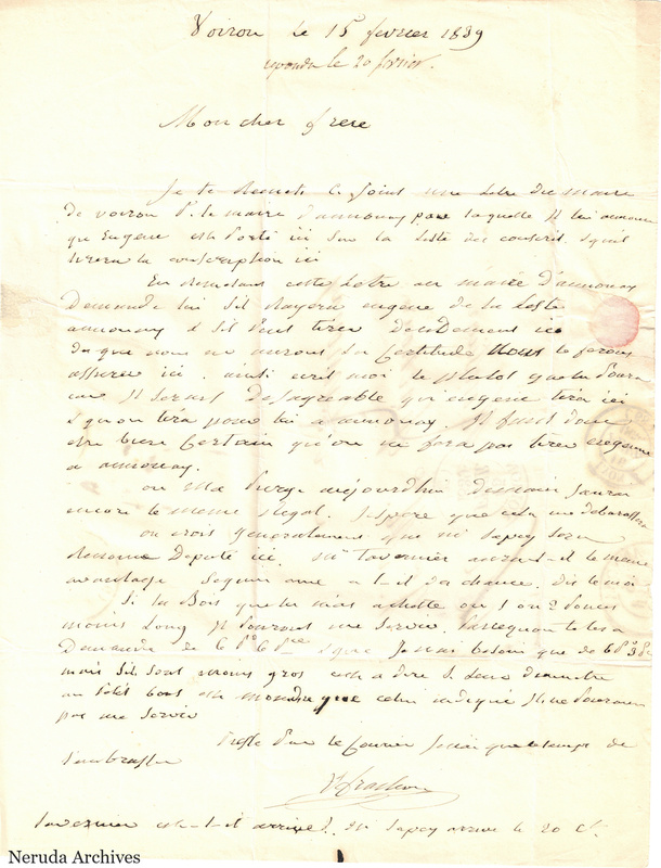 NRA-L-000500 image 2 showing a handwritten French letter continuation with its closing, signature, folds and paper edges.