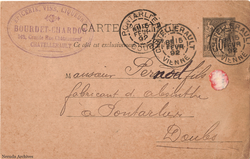 NRA-L-000372 image 1 showing the complete address side of the postcard, with the recipient address, postage, postmarks and contemporary business or filing marks.