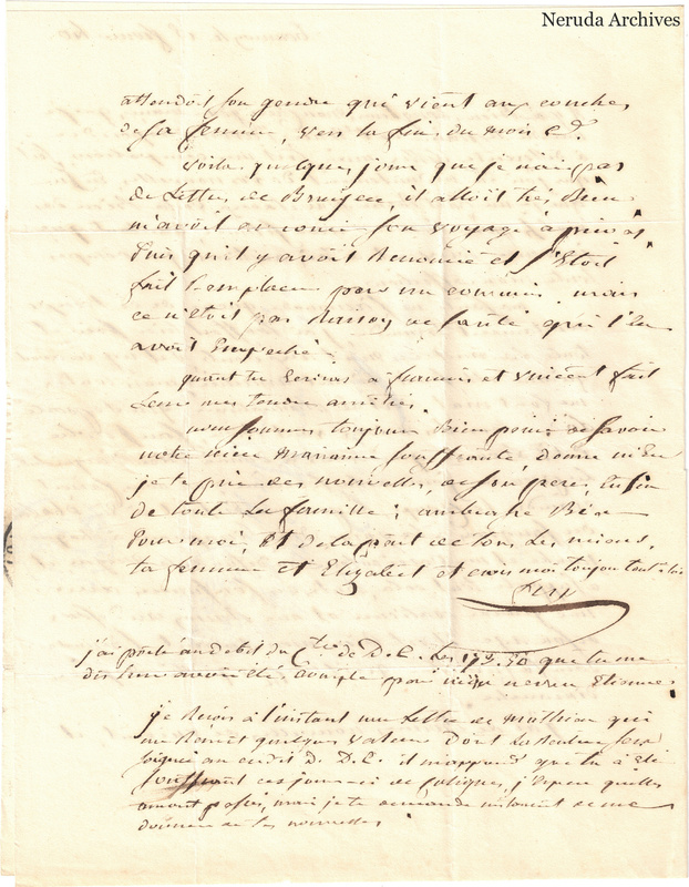 NRA-L-000590 image 3 showing a handwritten French letter continuation with closing, marginal or later annotations, visible folds and complete physical paper edges.