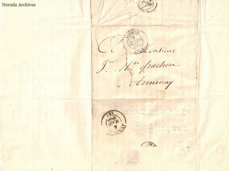 NRA-L-000514 image 1 showing a folded address panel to a Frachon correspondent with postal marks, routing notations and paper folds.
