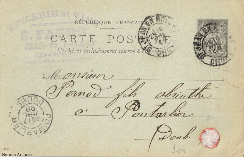 NRA-L-000384 image 1 showing the complete address side of the postcard, with the recipient address, postage, postmarks and contemporary business or filing marks.