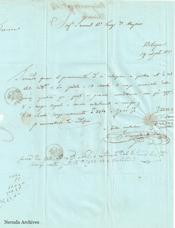 NRA-L-000688 image 2 showing the incoming letter of Pasquale Minardi's letter dated 19 August 1851.