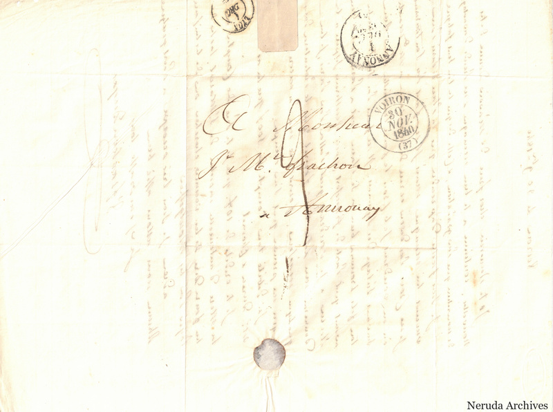 NRA-L-000482 image 1 showing a folded address panel to a Frachon correspondent in Annonay with circular Voiron and Annonay postal marks, a wax seal and extensive reverse writing.