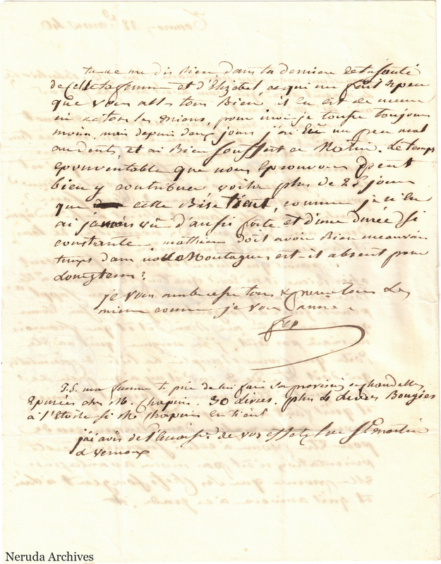 NRA-L-000591 image 3 showing a handwritten French letter continuation with closing, marginal or later annotations, visible folds and complete physical paper edges.