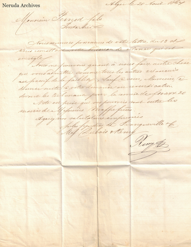 NRA-L-000120 image 2 showing a handwritten commercial letter with a dated heading, financial amount, signature and prominent folds.