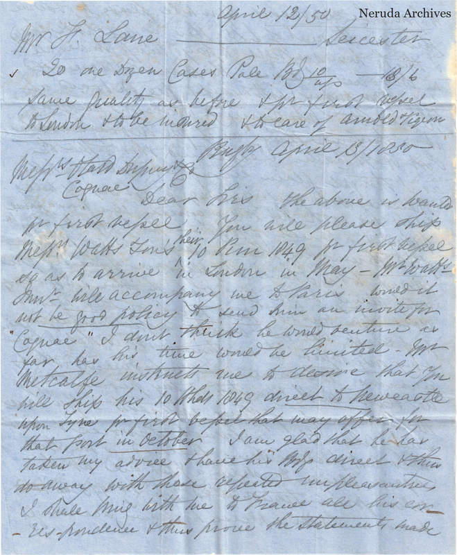 NRA-L-000424 image 2 showing page 1 of the English commercial letter on blue paper.