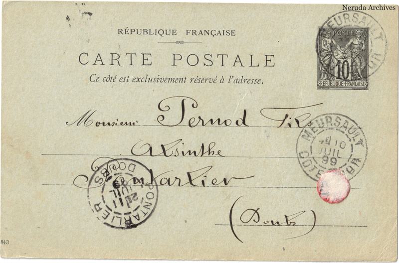NRA-L-000249 image 1 showing the address side of a postcard sent by Gauthier Fils to Pernod Fils, with contemporary postal and business marks.