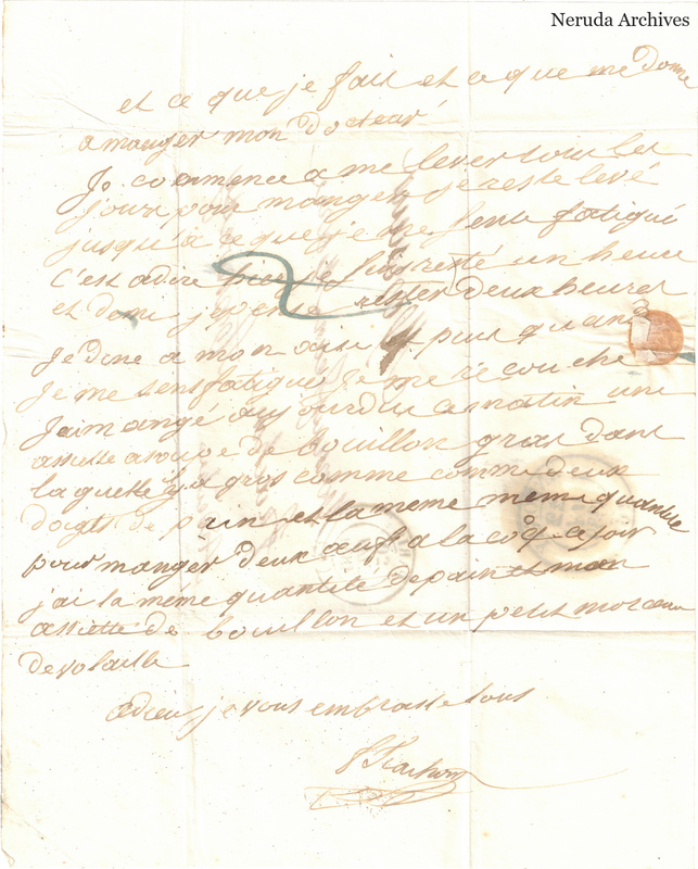 NRA-L-000534 image 2 showing a handwritten French letter continuation with closing, signature, later notes, folds and paper edges.