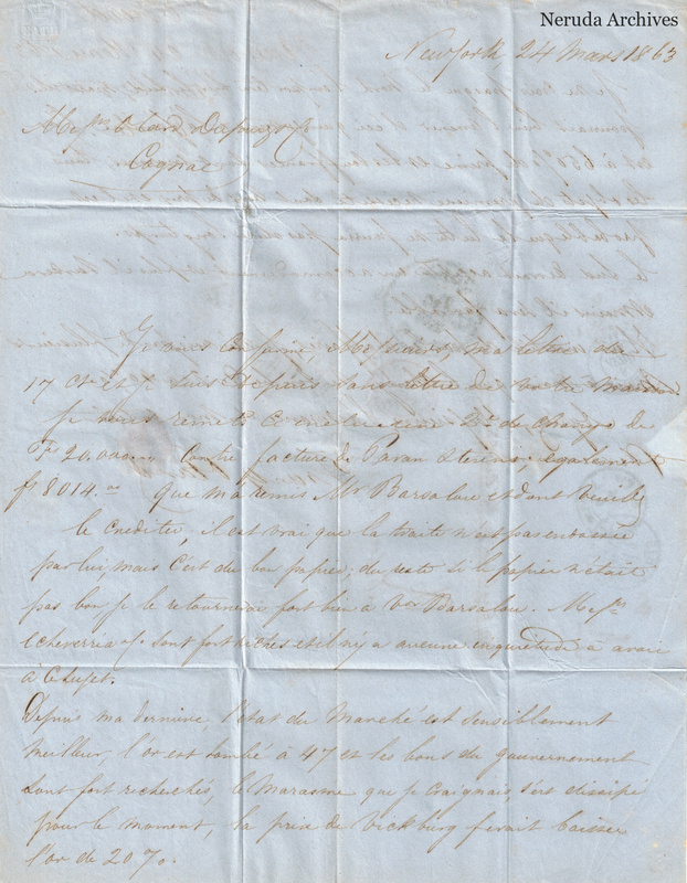NRA-L-000412 image 2 showing the first page of a handwritten French commercial letter dated in New York.