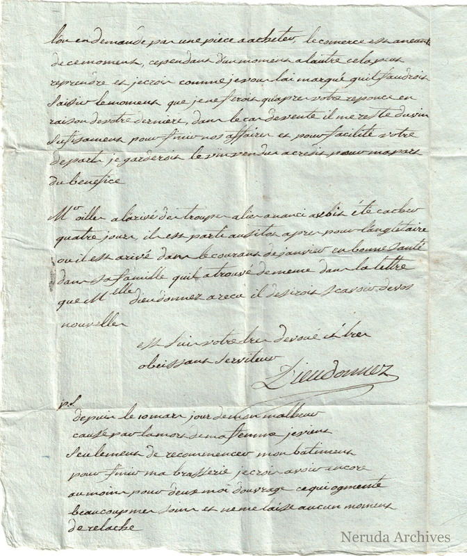 NRA-L-000033 image 3 showing page 2, postscript and signature of Dieudonnez's 1814 letter.
