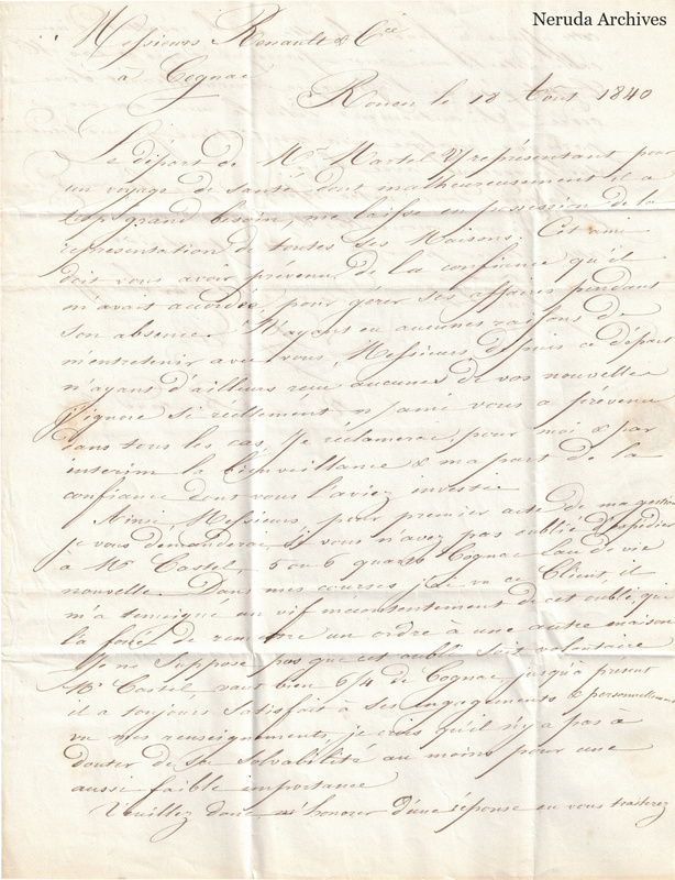 NRA-L-000428 image 2 showing page 1 of the French commercial letter on cream paper.