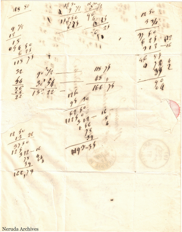 NRA-L-000596 image 4 showing the reverse of a folded French letter with postal evidence, manuscript calculations, retained annotations, sealing evidence and complete physical paper edges.