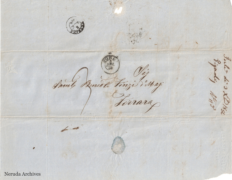 NRA-L-000722 image 1 showing the manuscript address to Samuel Finzi called Magrini in Ferrara, postal marks and docketing.