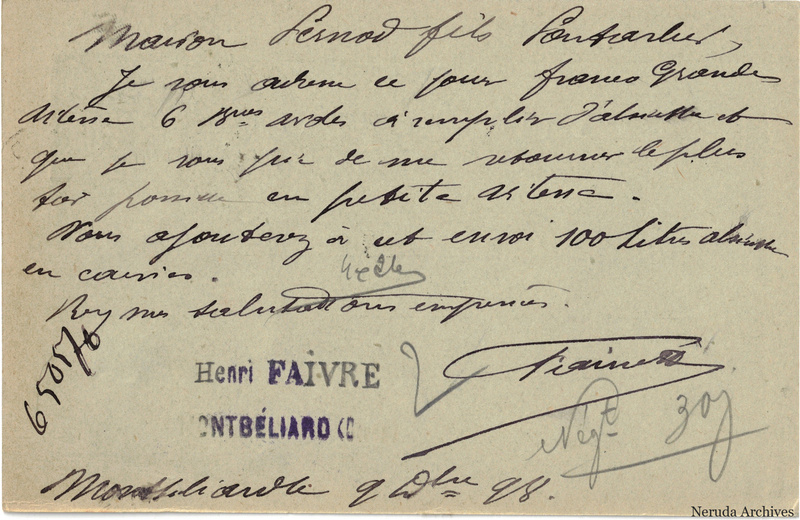 NRA-L-000374 image 2 showing the complete handwritten or printed postcard message, with contemporary annotations and the sender's signature or business mark.