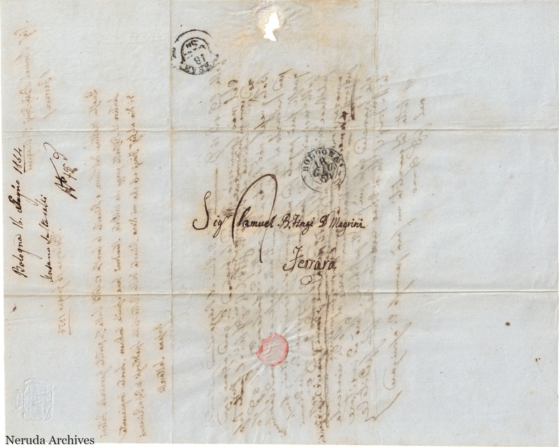 NRA-L-000731 image 1 showing folded letter opened to show the manuscript address, postal marks and filing annotations.