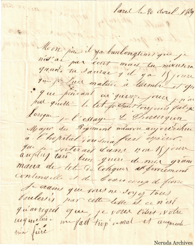 NRA-L-000606 image 2 showing a handwritten French letter page with manuscript dateline and text, visible fold lines and complete physical paper edges.