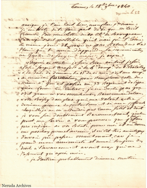 NRA-L-000598 image 2 showing a handwritten French letter page with manuscript dateline and text, visible fold lines and complete physical paper edges.